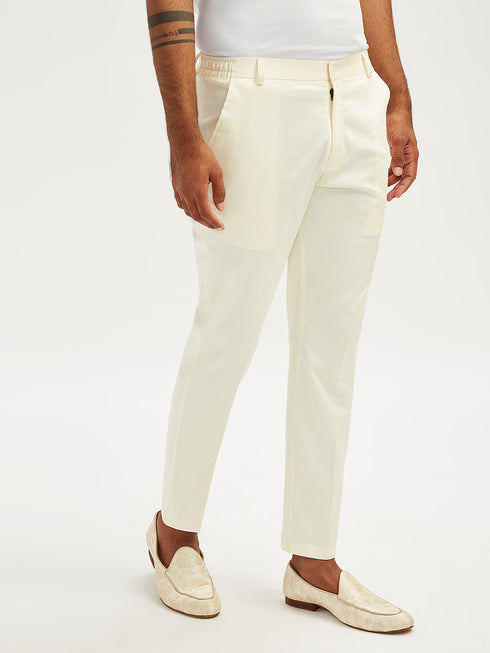 Vastramay Mens Cream Cotton Satin Lycra